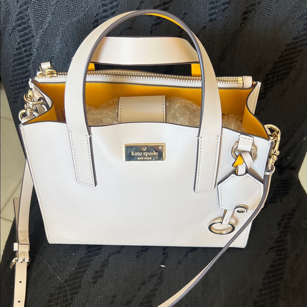 Kate Spade Cream Leather Satchel with Yellow Accent - Picture 2 of 3